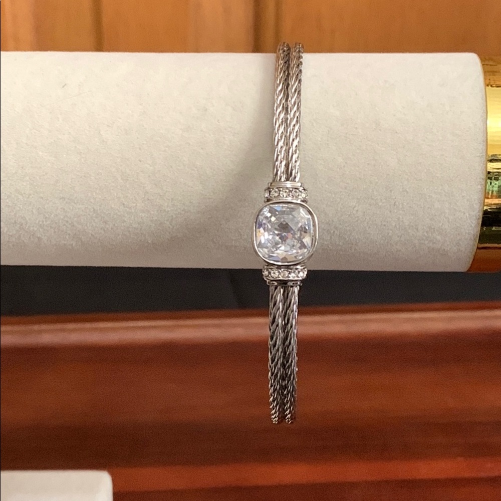 JCM stainless steel twisted cable rhinestone bracelet